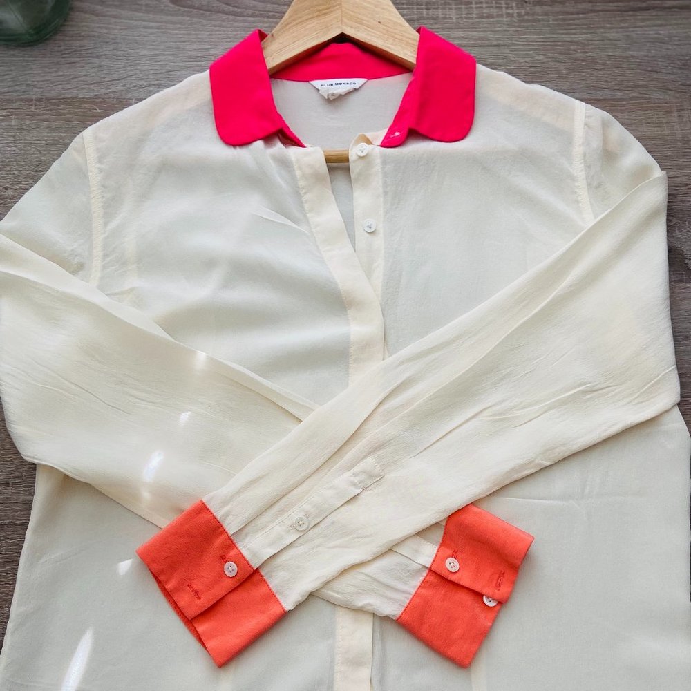 Club Monaco sheer silk white shirt size small